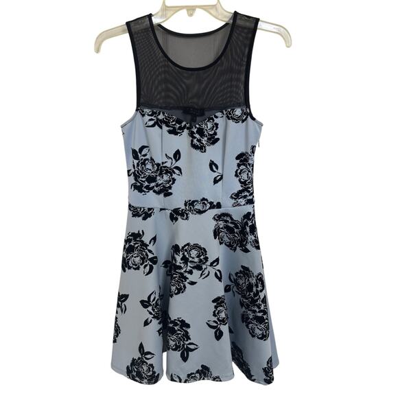 Trixxi Baby Blue Velvet Rose Mini Dress Size Small Rockabilly Sheer Whimsigoth - Picture 1 of 7
